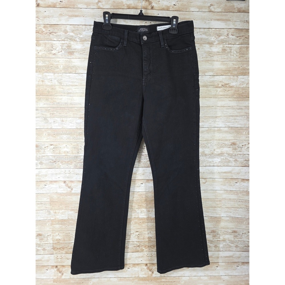 NYDJ Jeans Size 12 Flare Mid Rise Dark Wash Stretch Black Denim